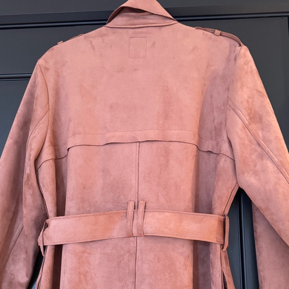 Women's Faux Suede Trench Coat - - Picture 6 of 10